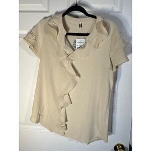 CiciBird Women's Beige Short Sleeve Ruffle Front Top Size M New‎ With Tags